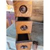 Image 2 : 3 drawer bank of sewing machine drawers, oak 14 x 14 x 5"