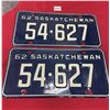 Image 1 : Pair of 1962  Saskatchewan license plates
