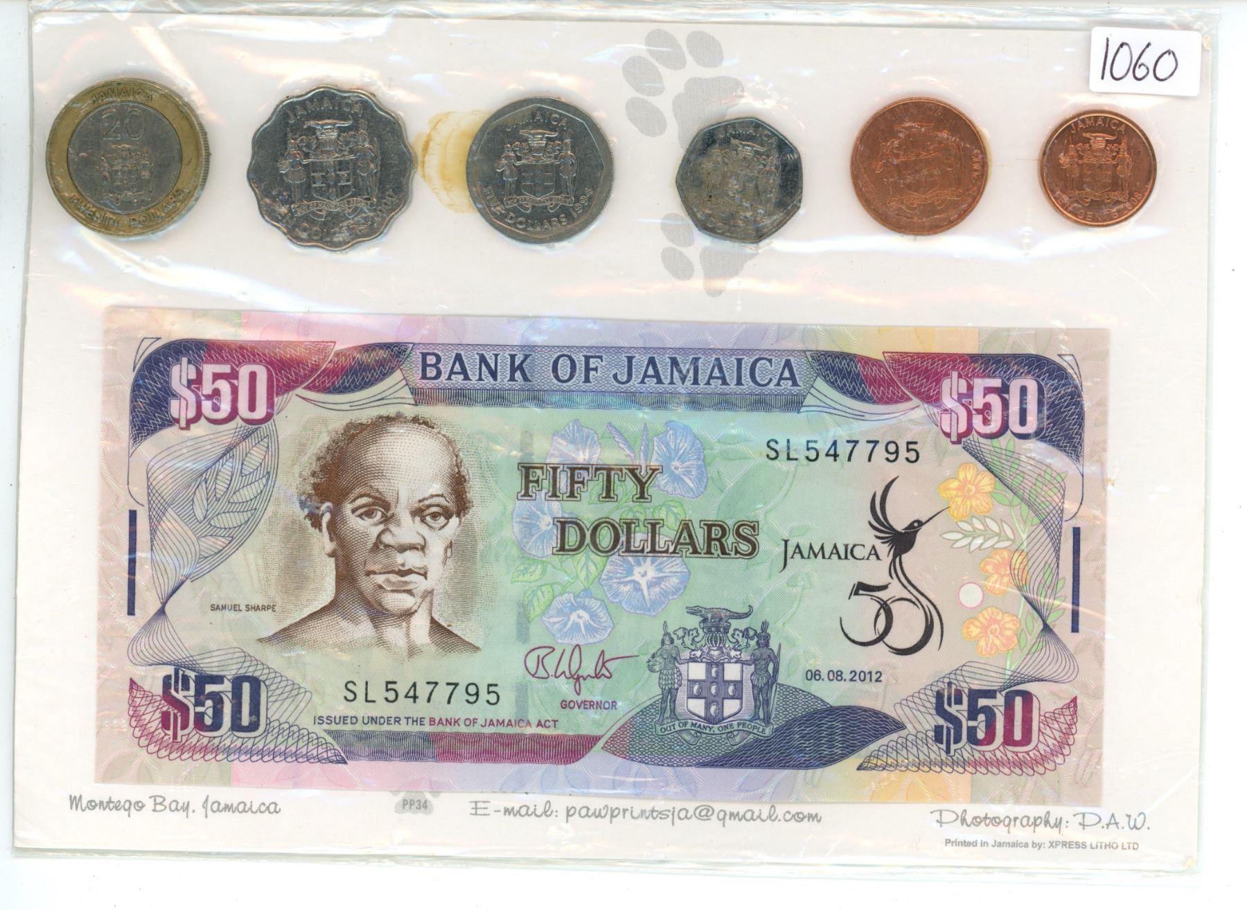 Jamaican set - 2012 Jamaican 50 dollar bill - SL547795 & coin set ...