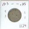 Image 1 : 1913 Canadian silver 25 cent coin