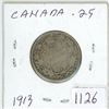 Image 1 : 1913 Canadian silver 25 cent coin