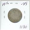 Image 1 : 1916 Canadian silver 25 cent coin