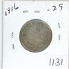 Image 1 : 1916 Canadian silver 25 cent coin