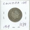 Image 1 : 1919 Canadian silver 25 cent coin