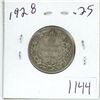 Image 1 : 1928 Canadian silver 25 cent coin