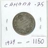 Image 1 : 1929 Canadian silver 25 cent coin