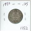 Image 1 : 1930 Canadian silver 25 cent coin