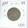 Image 1 : 1934 Canadian silver 25 cent coin