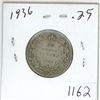 Image 1 : 1936 Canadian silver 25 cent coin