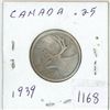 Image 1 : 1939 Canadian silver 25 cent coin