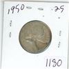 Image 1 : 1950 Canadian silver 25 cent coin