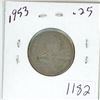 Image 1 : 1953 Canadian silver 25 cent coin