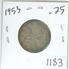 Image 1 : 1953 Canadian silver 25 cent coin