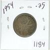 Image 1 : 1954 Canadian silver 25 cent coin