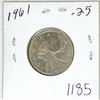 Image 1 : 1961 Canadian silver 25 cent coin