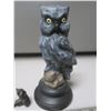 Image 4 : 2 Cast Iron Owl Dresser Knobs and Ceramic Owl Sculpture