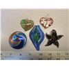 5 Large Hand Blown Glass Copper and Silver Pendants