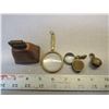 Image 1 : Brass Magnifying Loop, Copper Sheep Bell, 1 Small Brass Bell (dog/cat), Brass Magnifying Glass
