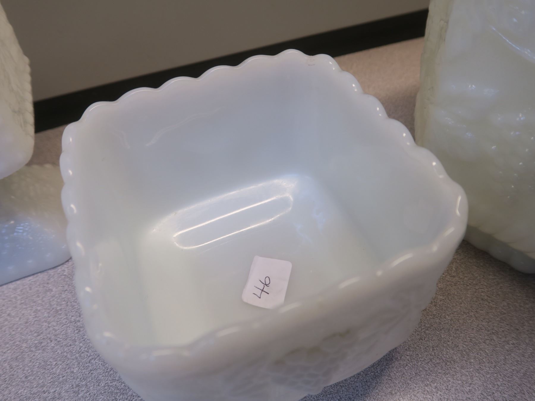 “Fire King” Milk Glass Fruit Bowl, 3 Canister Set Schmalz Auctions