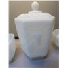 Image 6 : “Fire King” Milk Glass Fruit Bowl, 3 Canister Set