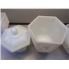 Image 7 : “Fire King” Milk Glass Fruit Bowl, 3 Canister Set