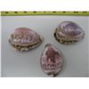 Image 1 : VINTAGE CARVED SEA SHELLS - LOT of 3 - Hawaii,  Republic Dominican,  Waskesiu