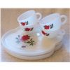 Image 1 : set of 4 Federal milk glass sandwich trays with cups - rose design