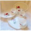 Image 2 : set of 4 Federal milk glass sandwich trays with cups - rose design