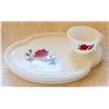 Image 3 : set of 4 Federal milk glass sandwich trays with cups - rose design