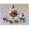 Image 1 : 5pc hand painted tea pot, cream and sugar, salt and pepper - fruit décor