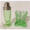 Image 1 : Uranium glass - depression "Florentine" poppy salt shaker with small art deco vase