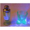 Image 4 : Uranium glass - depression "Florentine" poppy salt shaker with small art deco vase