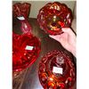 Image 7 : 3 pieces of Amberina and red, art glass, including signature of artist on vase. The pedestal dish ha