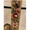Image 4 : 2 butterfly, latch hook wall hangings on burlap, and vintage calendar holder made of wood with image