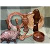 Image 1 : Collection of 9 assorted, vintage, wood carved pieces, including candle stick holders, vase, dishes,