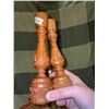 Image 9 : Collection of 9 assorted, vintage, wood carved pieces, including candle stick holders, vase, dishes,