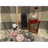 Image 1 : Collection of “man cave” items, including moustache man, bottle opener, Johnie Walker “Texas Mickey”
