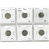 Image 1 : Lot of 6 Canadian Silver 5 Cents. Includes 1899, 1907 Narrow Date, 1914, 1918, 1919 & 1920. Coins gr