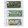 Image 1 : 3 Canadian 1 dollar bills - 1937 Gordon/Towers -  A/L 9779548, 1954 Replacement Bouey/Rasminsky - C/