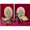 Image 1 : 4 wood carved animal, hand-crafted pieces. Includes 2 eagles, 1 seal and 1 frog. Also has wood, scro