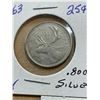 Image 2 : Canada 25 Cents Quarter .800 Silver 1963, 1964, 1965 circulated
