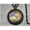 Image 2 : "M. E. Jackson" pocket watch, jeweler, w/ chain - 17 jewels incabloc, Hunters embossed case