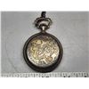 Image 4 : "M. E. Jackson" pocket watch, jeweler, w/ chain - 17 jewels incabloc, Hunters embossed case