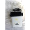Image 1 : Toastless Corn Popper that works.  White in colour, stands approximately 12” in high, 6” wide.  Has 