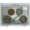 Image 1 : U.S. War Time Coinage. Set of 4. Includes 1943 Zinc & 1945 Bronze Cents & 2 1943P Silver 5 Cents.
