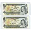 Image 1 : Pair of sequential, 1973 Canadian 1 dollar bills - Crow/Bouey - Prefix BFD 2906587-88