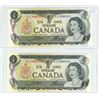Image 1 : Pair of sequential, 1973 Canadian 1 dollar bills - Crow/Bouey - Prefix ECL 3084251-52