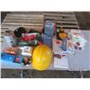 Image 1 : assorted lot - hard hat, panty hose, Christmas balls, etc.