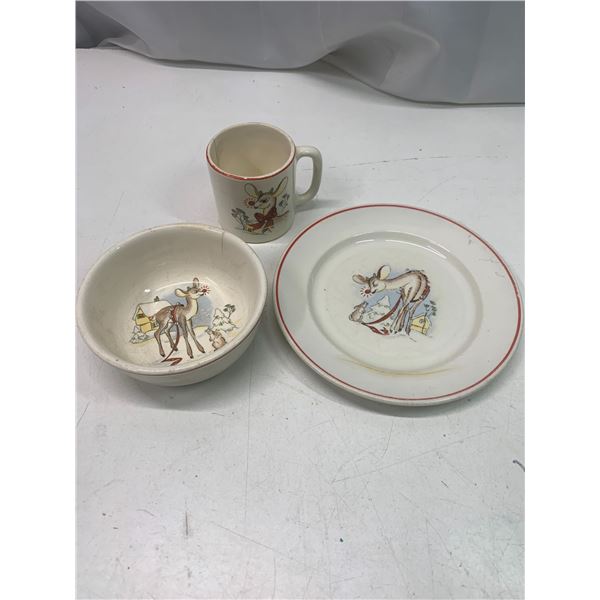 Vintage Rudolf plate,cup and bowl cup has crack