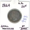 Image 1 : 1864 New Brunswick, Canadian 20 cent silver coin - 92.5%